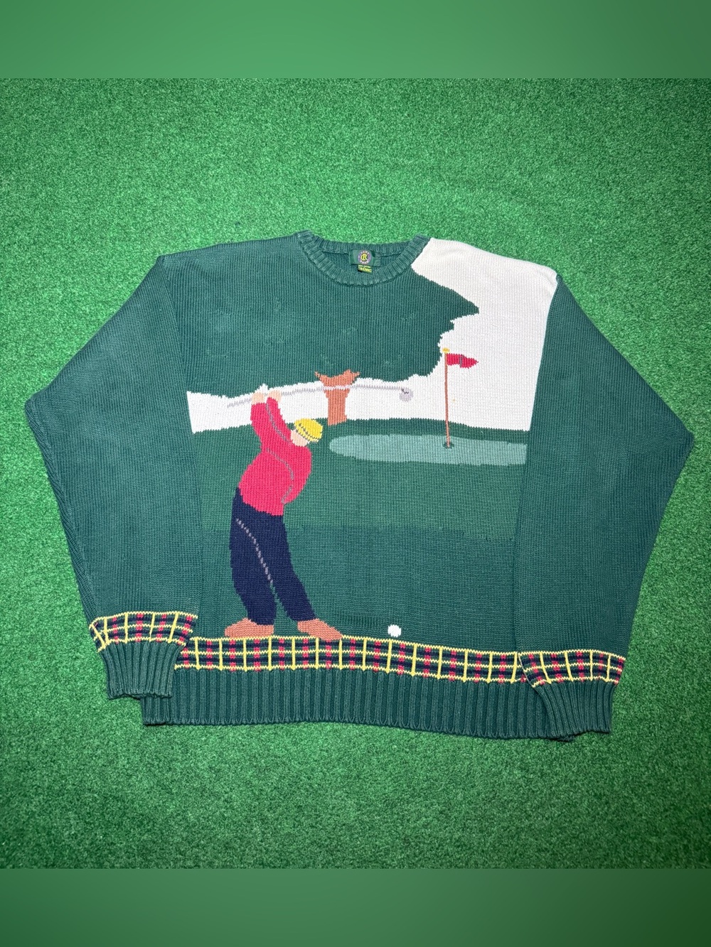 Club Room Vintage Golf Sweater Large Knit Golfing Golfer Graphic 90s Preppy